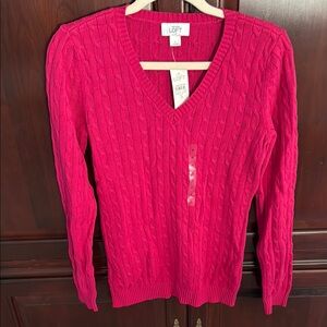 LOFT Pink V-Neck Cable Knit Sweater